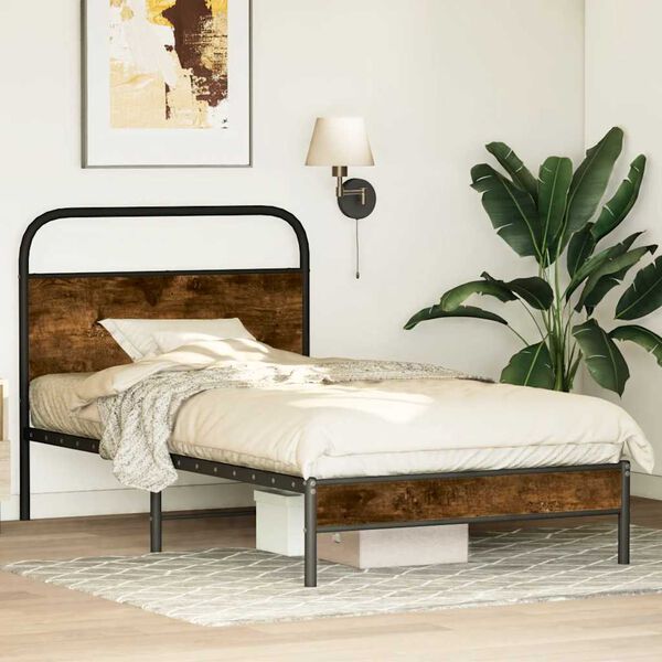 vidaXL Cadre de lit sans matelas 100x190 cm ch&ecirc;ne fum&eacute; bois ing&eacute;nierie