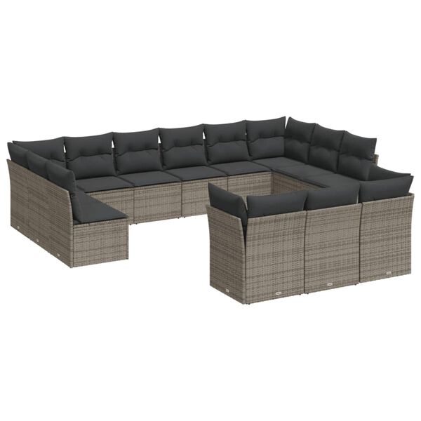 vidaXL Salon de jardin avec coussins 13 pcs gris r&eacute;sine tress&eacute;e