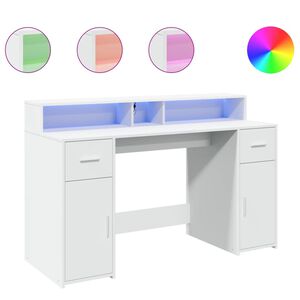 vidaXL Bureau avec lumi&egrave;res LED blanc 140x55x91 cm bois d'ing&eacute;nierie
