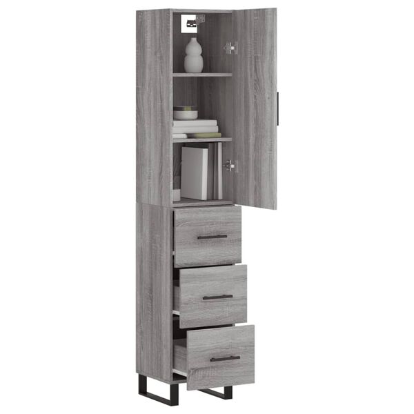 vidaXL Buffet haut Sonoma gris 34,5x34x180 cm Bois d'ing&eacute;nierie