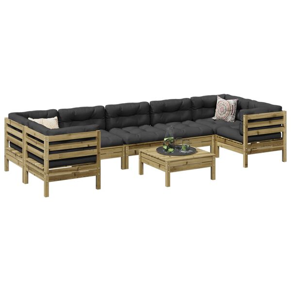 vidaXL Salon de jardin 8 pcs avec coussins bois de pin impr&eacute;gn&eacute;
