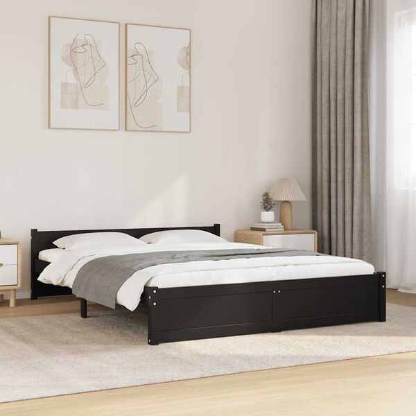 vidaXL Cadre de lit sans matelas noir bois massif 140x190 cm