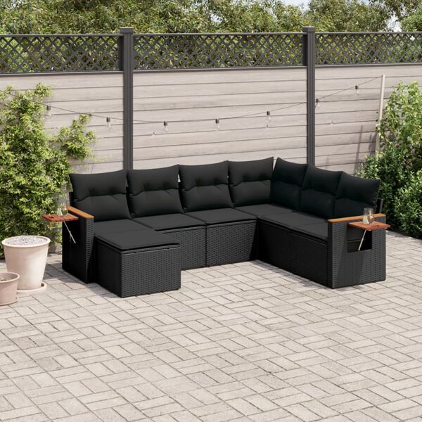 vidaXL Salon de jardin 7 pcs avec coussins noir r&eacute;sine tress&eacute;e