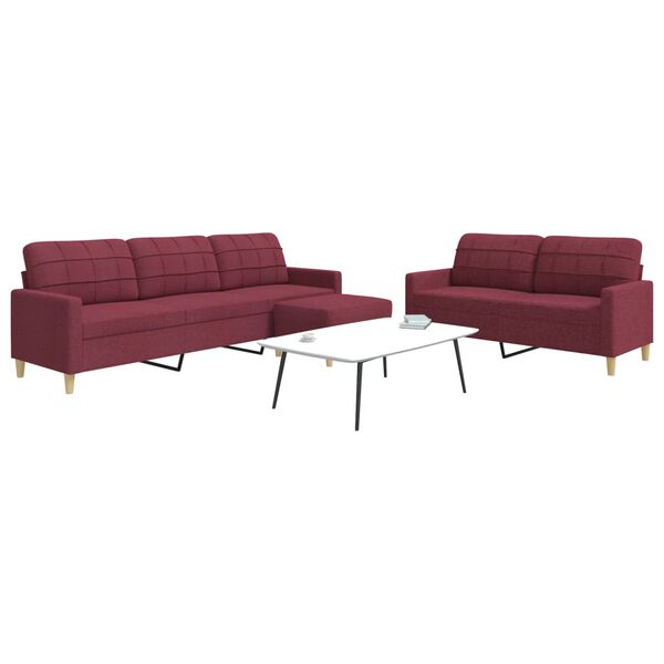 vidaXL Ensemble de canap&eacute;s 3 pcs avec repose-pied rouge bordeaux tissu