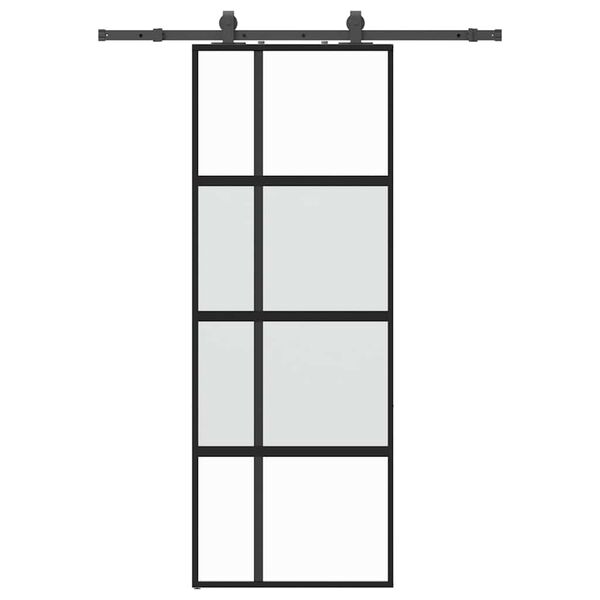 vidaXL Porte coulissante kit quincaillerie noir 76x205 cm verre trempé