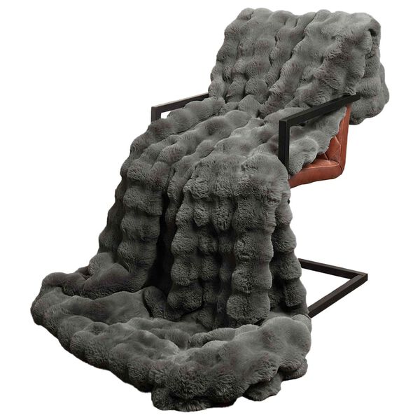 vidaXL Couverture en Fourrure de Lapin Synth&eacute;tique 4 pcs Gris fonc&eacute;