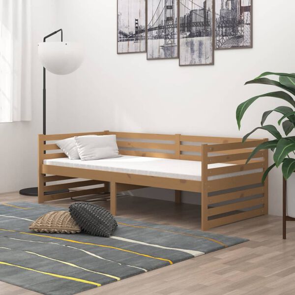 vidaXL Lit de repos et matelas 90x200cm Marron miel Bois de pin massif