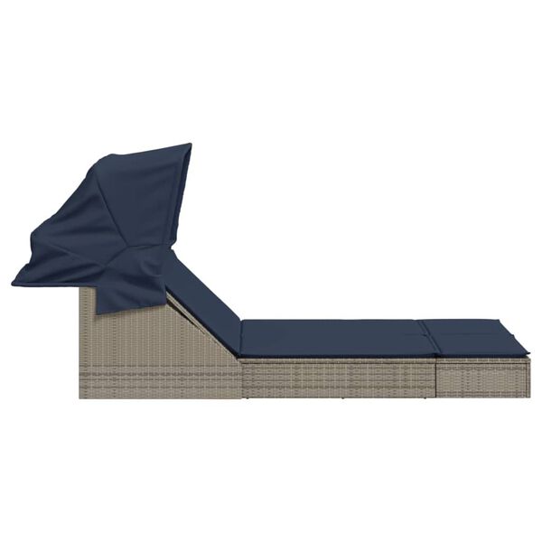 vidaXL Chaise longue double et auvent et coussins gris r&eacute;sine tress&eacute;e