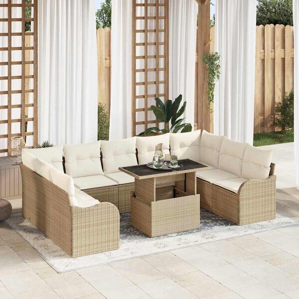 vidaXL Ensemble de canapé de jardin 10 pcs Beige Poly rotin