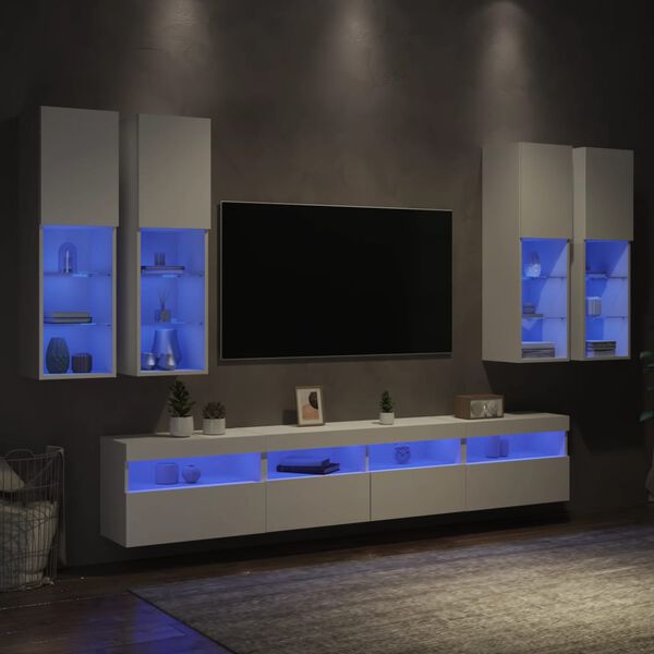 vidaXL Ensemble de meubles TV muraux 7 pcs avec lumières LED blanc