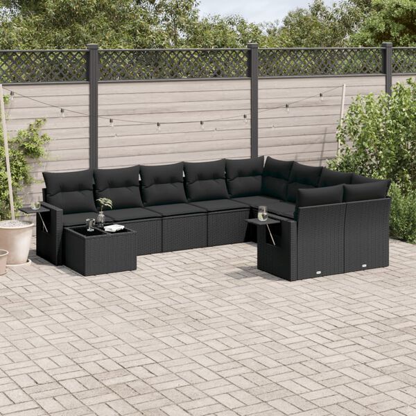 vidaXL Salon de jardin 10 pcs avec coussins noir r&eacute;sine tress&eacute;e