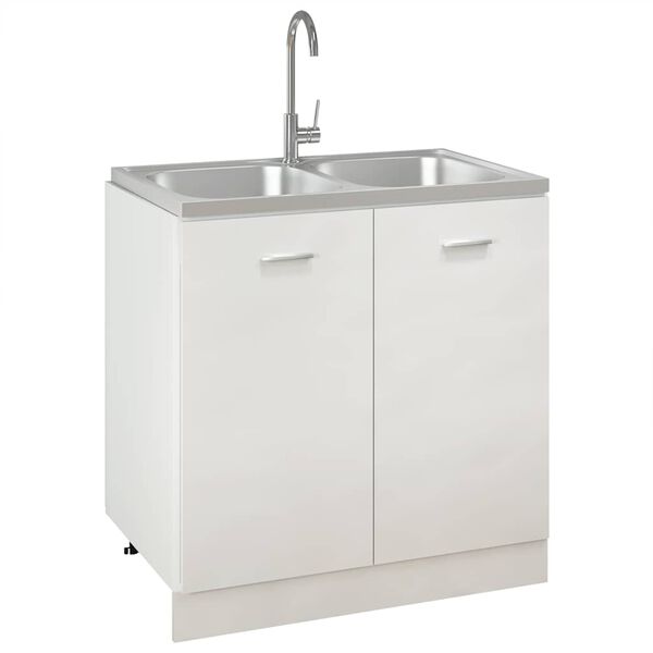 vidaXL &Eacute;vier de cuisine &agrave; double lavabo argent&eacute; 800x500x155 mm inox