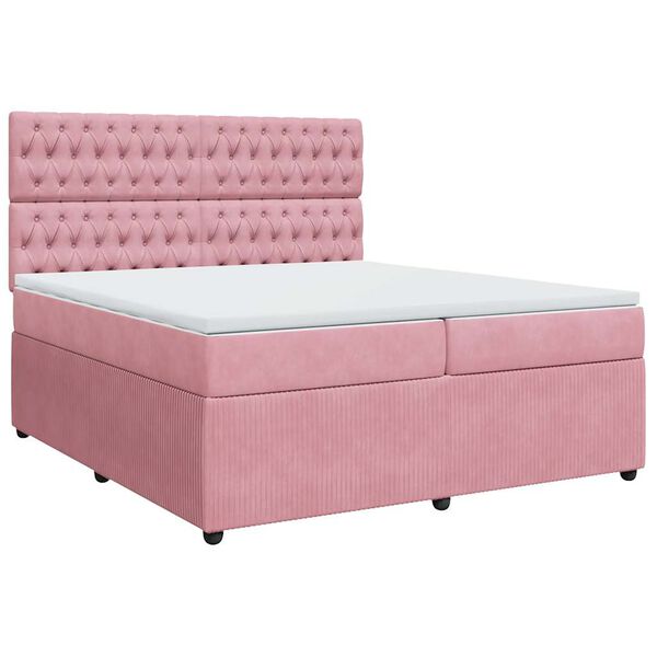 vidaXL Sommier &agrave; lattes de lit avec matelas Rose 200x200 cm Velours