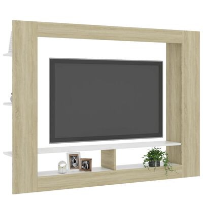 vidaXL Meuble TV Blanc et chêne sonoma 152x22x113cm bois d'ingénierie