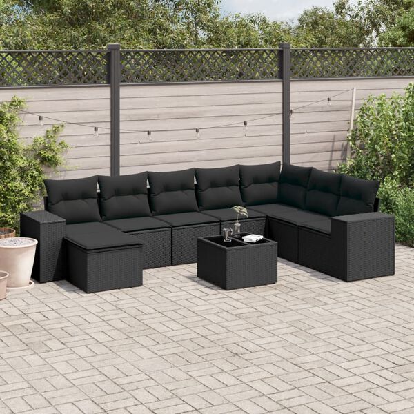 vidaXL Salon de jardin 9 pcs avec coussins noir r&eacute;sine tress&eacute;e