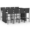 vidaXL Ensemble de bar de jardin 9 pcs avec coussins noir poly rotin