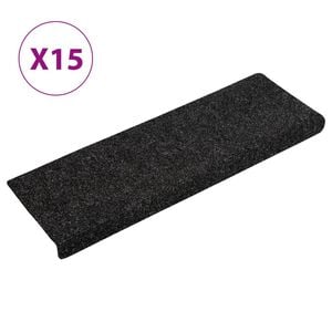 vidaXL Tapis d'escalier autocollants 15 pi&egrave;ces 65 x 21 x 4 cm Noir Bord rectangulaire