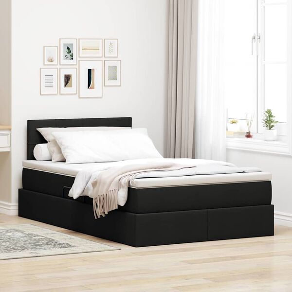 vidaXL Lit avec rangement et LED avec matelas Noir 120 x 190 cm tissu