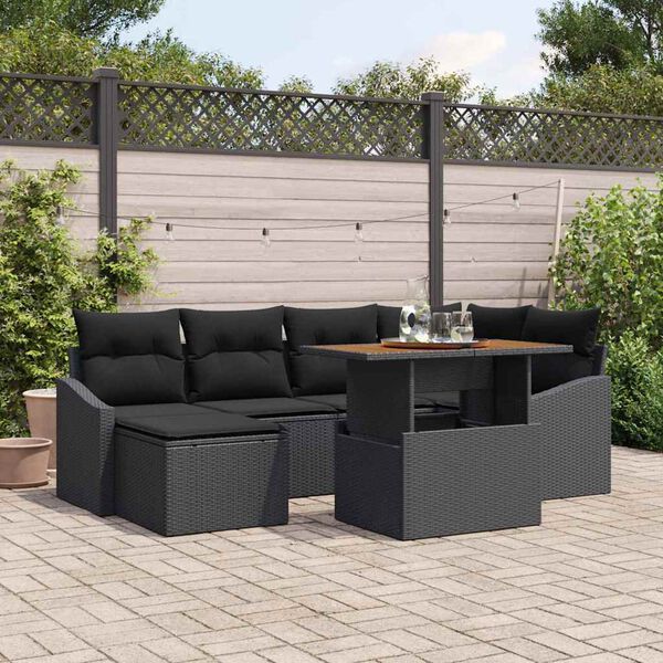 vidaXL Ensemble de canap&eacute; de jardin 7 pcs Noir Poly rotin