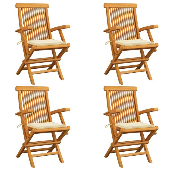vidaXL Chaises de jardin et coussins cr&egrave;me lot de 4 Bois teck massif