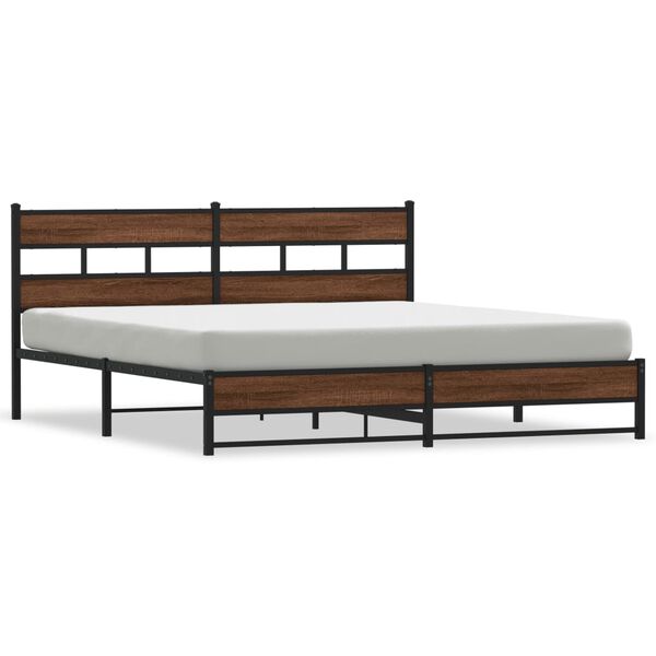 vidaXL Cadre de lit en m&eacute;tal sans matelas ch&ecirc;ne marron 193x203 cm