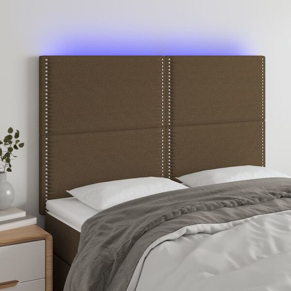 vidaXL T&ecirc;te de lit &agrave; LED Marron fonc&eacute; 144x5x118/128 cm Tissu