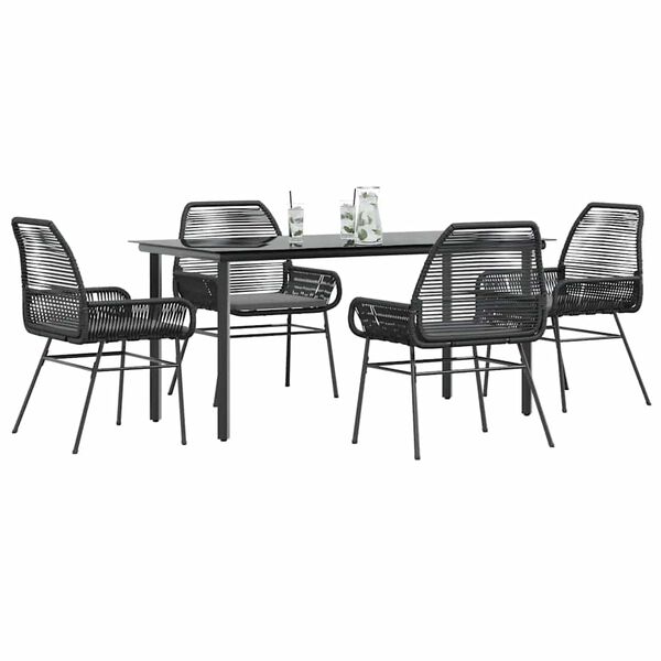 vidaXL Ensemble &agrave; manger de jardin et coussins 5 pcs noir rotin verre