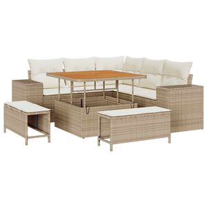 vidaXL Ensemble de canap&eacute; de jardin 8 pc Beige polyrotin
