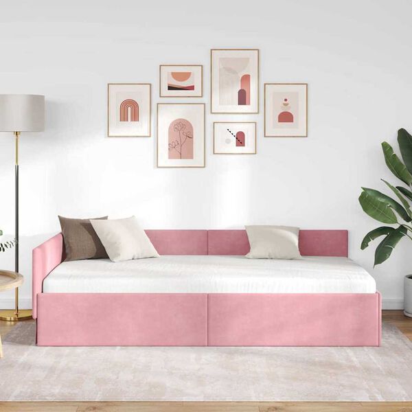 vidaXL Cadre de lit d'angle Rose 90 cm x 200 cm Velours