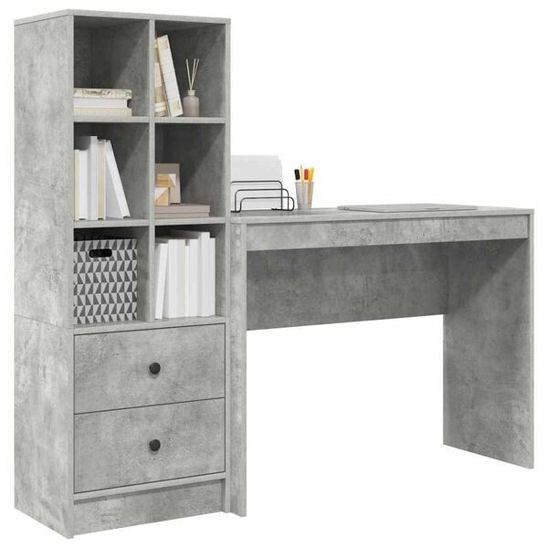 vidaXL Bureau avec tiroir 2 pcs Gris béton
