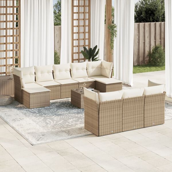 vidaXL Salon de jardin 11 pcs avec coussins beige r&eacute;sine tress&eacute;e