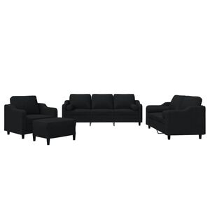 vidaXL Ensemble de canap&eacute;s 4 pcs avec coussins noir tissu