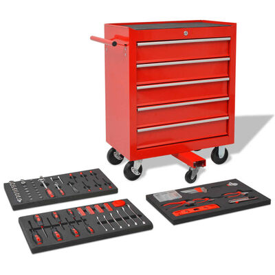 vidaXL Chariot à outils pour atelier avec 269 outils Acier Rouge
