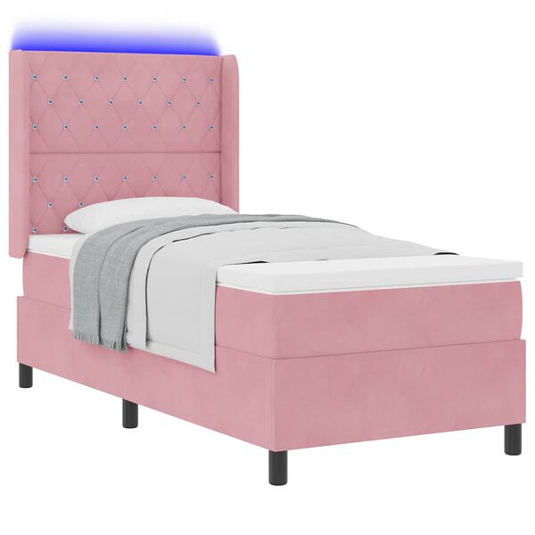 vidaXL Lit &agrave; ressorts avec matelas avec LED Rose 90 x 200 cm Velours