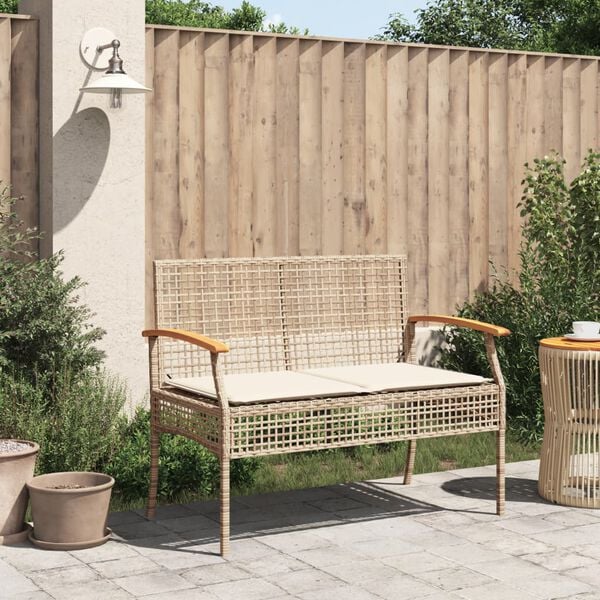 vidaXL Banc de jardin avec coussin beige r&eacute;sine tress&eacute;e et acacia
