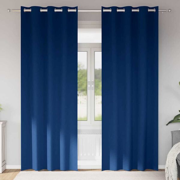 vidaXL Rideaux occultants avec anneaux 2 pcs Bleu fonc&eacute; 225 x 140 cm