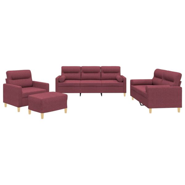 vidaXL Ensemble de canap&eacute;s 4 pcs avec coussins rouge bordeaux tissu