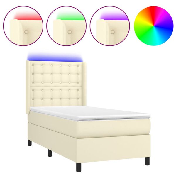 vidaXL Sommier &agrave; lattes de lit matelas LED Cr&egrave;me 90x190cm Similicuir