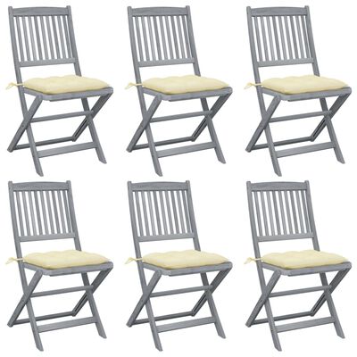 vidaXL Chaises pliables d'extérieur lot de 6 et coussins Bois d'acacia