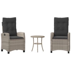 vidaXL Ensemble de bistro 3 pcs et coussins gris clair r&eacute;sine tress&eacute;e