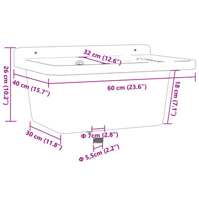 vidaXL Lavabo pour montage murale gris 60x40x28 cm résine