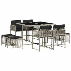 vidaXL Ensemble &agrave; manger de jardin et coussins 9 pcs gris clair rotin