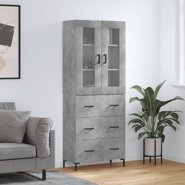 vidaXL Buffet haut Gris b&eacute;ton 69,5x34x180 cm Bois d'ing&eacute;nierie