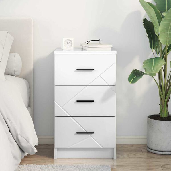 vidaXL Cabinet de chevet avec tiroir Blanc brillant 38 x 38 x 66 cm