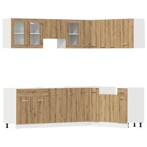 vidaXL Ensemble de 11 meubles de cuisine "Lyon" en ch&ecirc;ne artisanal