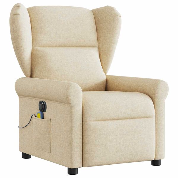 vidaXL Fauteuil inclinable de massage &eacute;lectrique cr&egrave;me tissu
