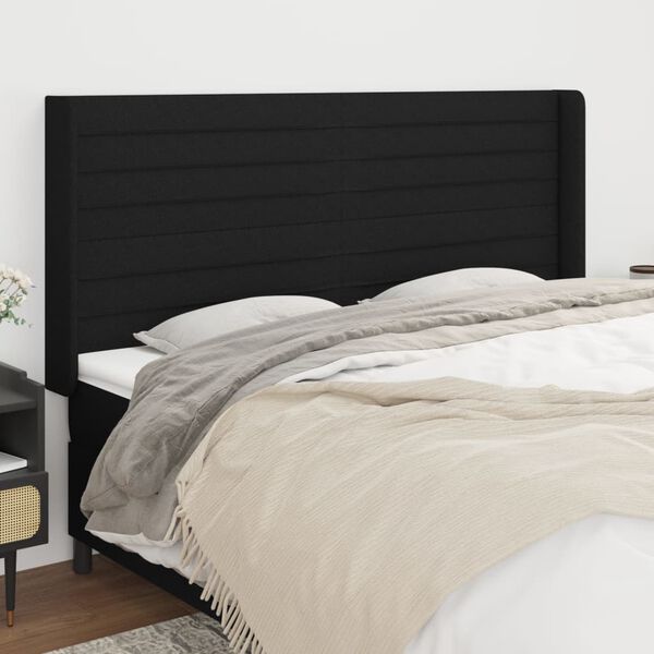 vidaXL T&ecirc;te de lit avec oreilles Noir 203x16x118/128 cm Tissu