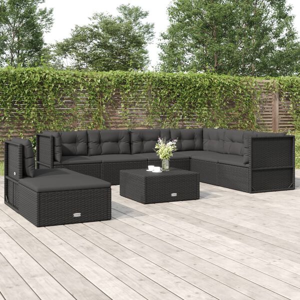 vidaXL Salon de jardin 8 pcs avec coussins noir r&eacute;sine tress&eacute;e