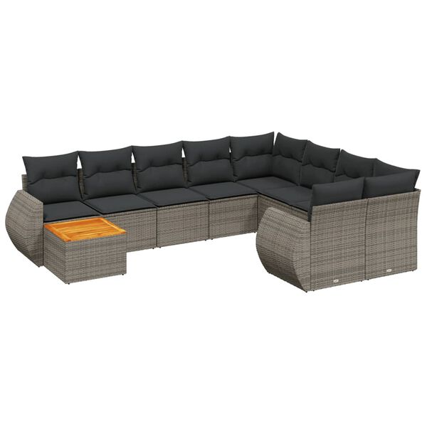 vidaXL Salon de jardin avec coussins 10 pcs gris r&eacute;sine tress&eacute;e