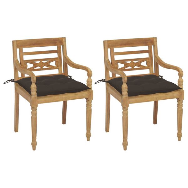 vidaXL Chaises Batavia lot de 2 et coussins taupe Bois de teck massif